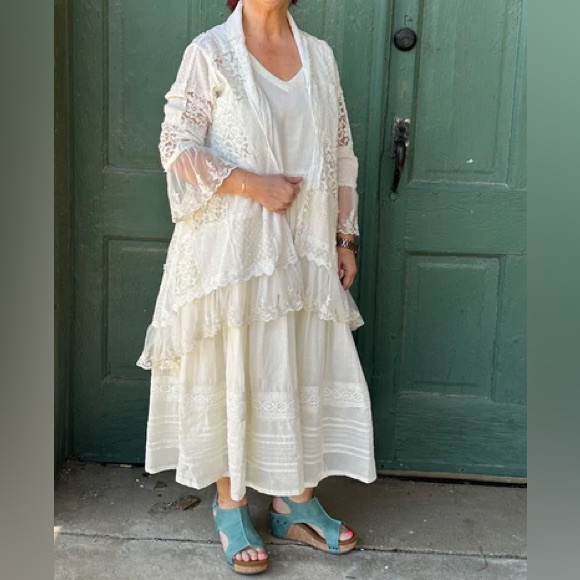 Paper Lace Tops - Paper Lace Patchwork Lace & Eyelet Duster Topper 100% Cotton